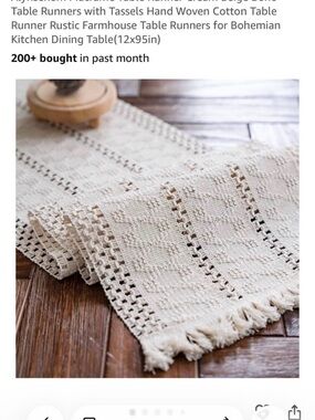 Amazon Cream Bohemian Hand-Woven Cotton Table Runner with Tassels